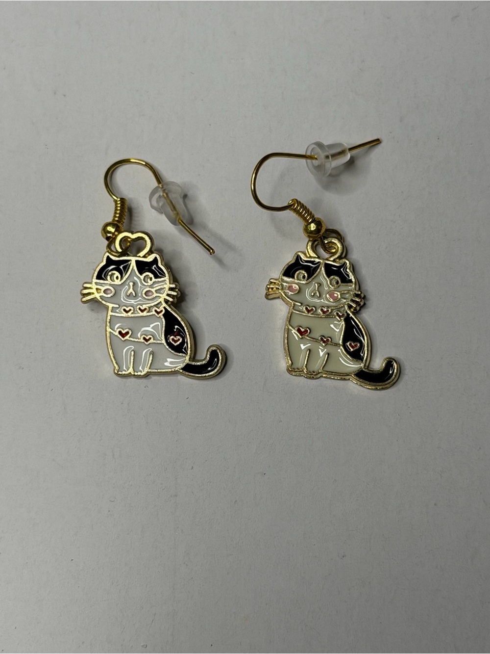 Cute Cat Enamel Dangle Earrings - Black and White
